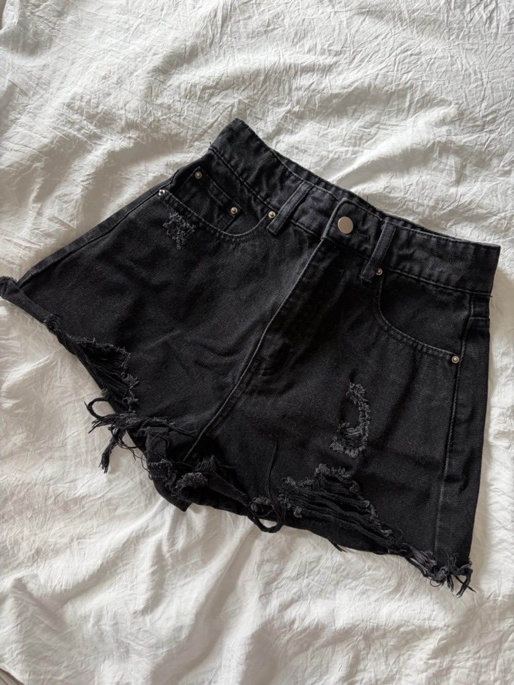 Tiger Mist Black Distressed Denim Shorts